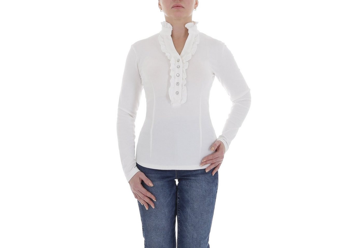 Ital-Design Langarmbluse Damen Elegant (85915902) Rüschen Stretch Top & Shirt in Weiß von Ital-Design