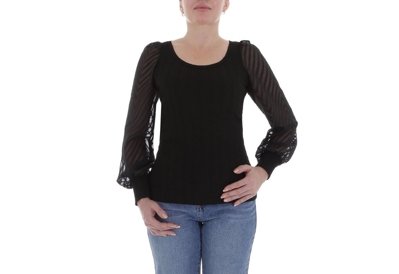 Ital-Design Langarmbluse Damen Elegant Transparent Top & Shirt in Schwarz von Ital-Design