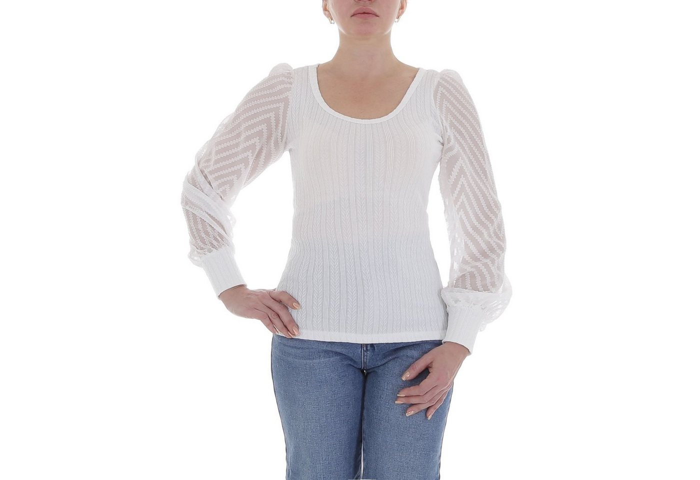 Ital-Design Langarmbluse Damen Elegant Transparent Top & Shirt in Weiß von Ital-Design