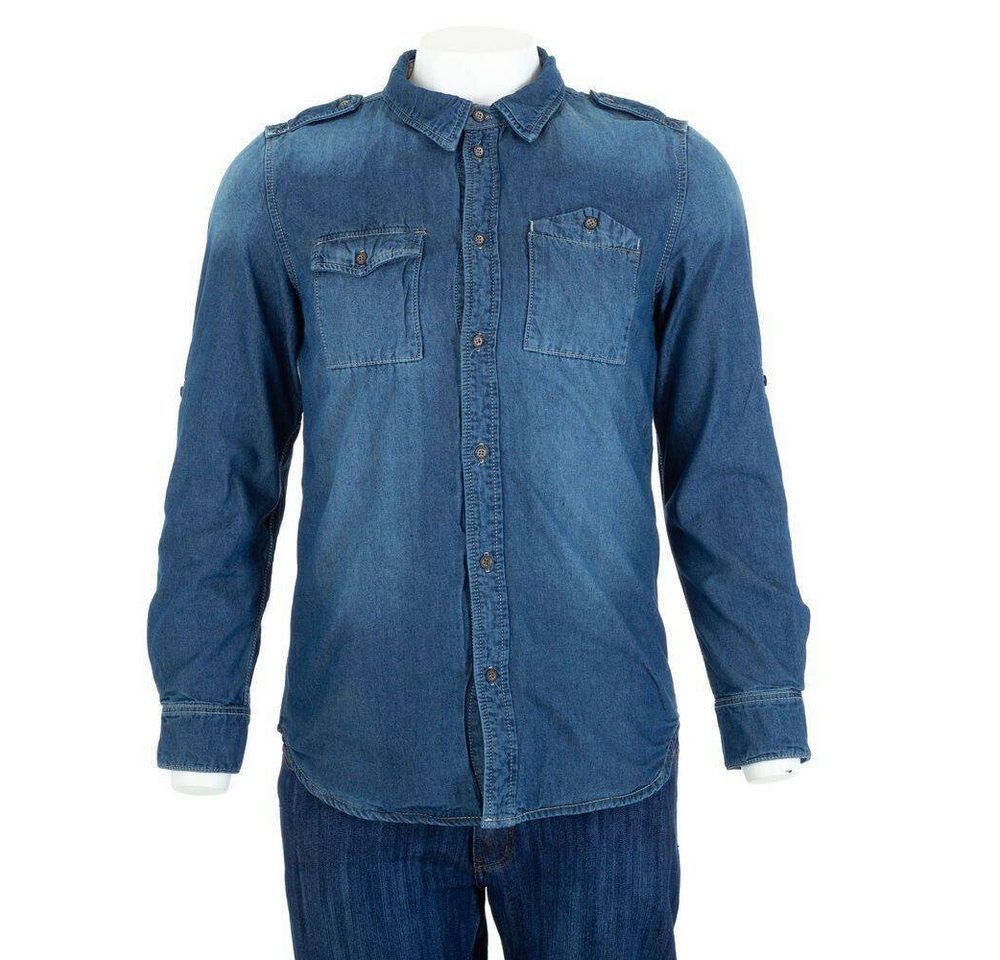 Ital-Design Langarmhemd Herren Freizeit Hemd Jeansstoff Gefüttert Hemd in Blau von Ital-Design