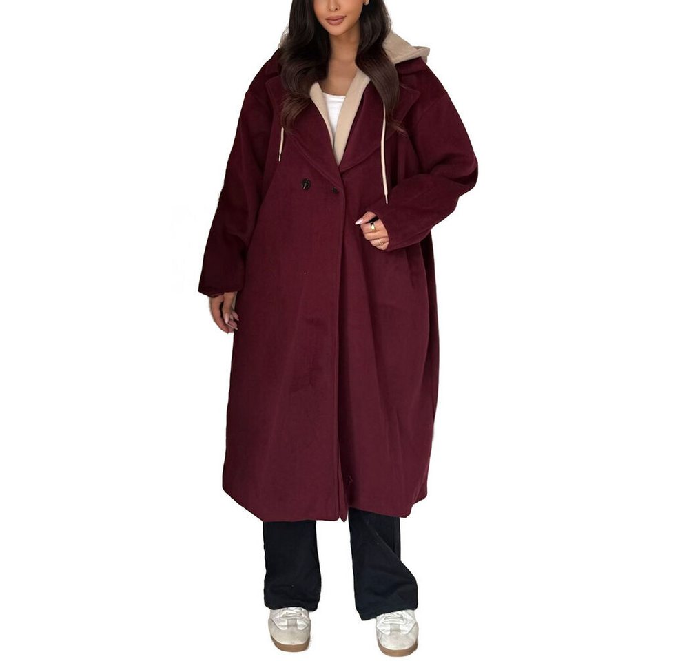 Ital-Design Langmantel Langer Damen-Mantel mit Kapuze für den Herbst (90764005) Kapuze (abnehmbar) Leichte Mäntel in Weinrot von Ital-Design