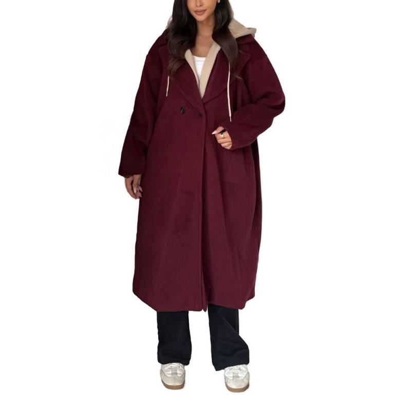 Ital-Design Langmantel Langer Damen-Mantel mit Kapuze für den Herbst (90764005) Kapuze (abnehmbar) Leichte Mäntel in Weinrot von Ital-Design