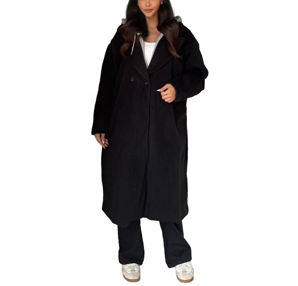 Ital-Design Langmantel Langer Damen-Mantel mit Kapuze für den Herbst (90764006) Kapuze (abnehmbar) Leichte Mäntel in Schwarz von Ital-Design