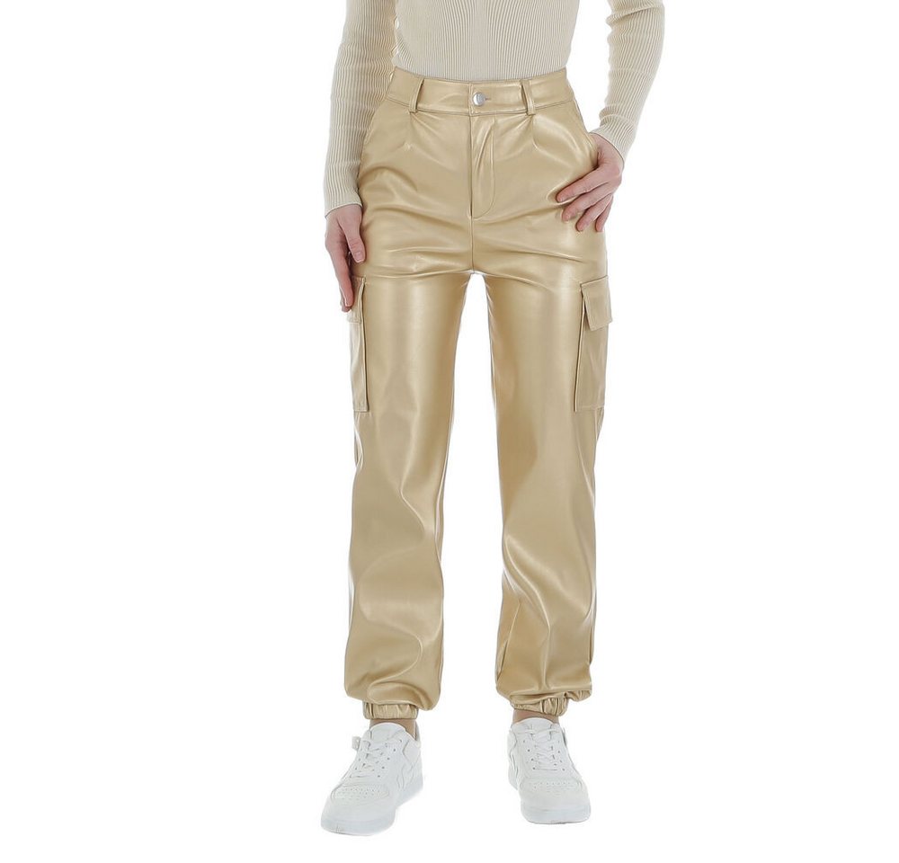 Ital-Design Lederimitathose Damen Freizeit (86365174) Stretch Jogginghose in Gold von Ital-Design