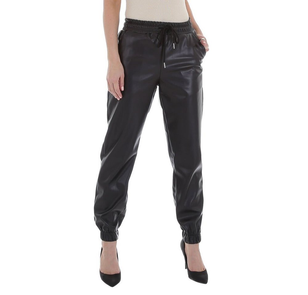 Ital-Design Lederimitathose Damen Freizeit Jogginghose in Schwarz von Ital-Design