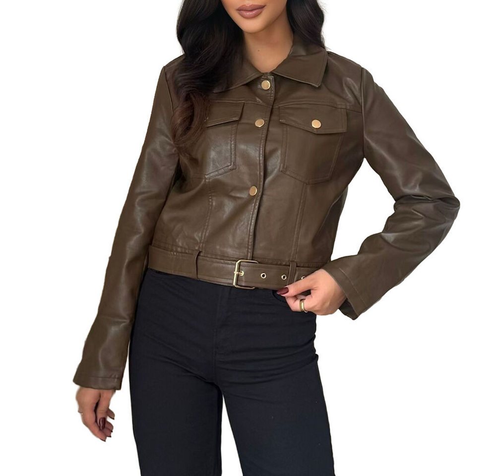 Ital-Design Lederimitatjacke Cropped Kunstlederjacke für Damen – Trendig & Vielseitig (90764017) Bikerjacke in Braun von Ital-Design