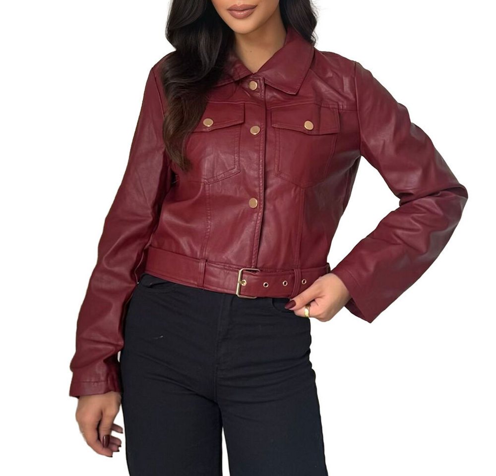 Ital-Design Lederimitatjacke Cropped Kunstlederjacke für Damen – Trendig & Vielseitig (90764020) Bikerjacke in Weinrot von Ital-Design