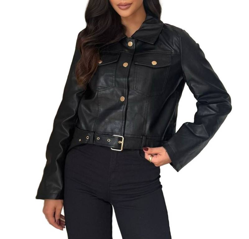 Ital-Design Lederimitatjacke Cropped Kunstlederjacke für Damen – Trendig & Vielseitig (90764026) Bikerjacke in Schwarz von Ital-Design