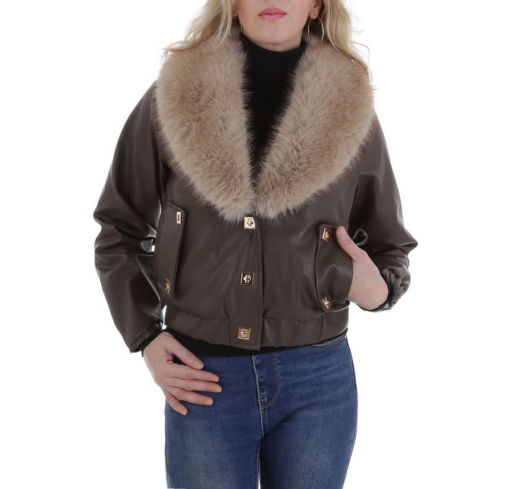 Ital-Design Lederimitatjacke Damen Jacke mit Kunstfellkragen – Eleganz für jede Gelegenheit (90763992) Dekofell Gefüttert Winterjacke in Braun von Ital-Design