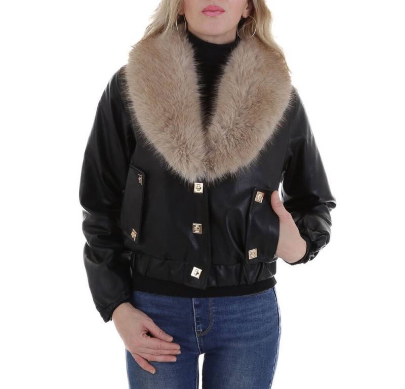 Ital-Design Lederimitatjacke Damen Jacke mit Kunstfellkragen – Eleganz für jede Gelegenheit (90763999) Dekofell Gefüttert Winterjacke in Schwarz von Ital-Design