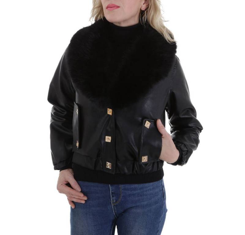 Ital-Design Lederimitatjacke Damen Jacke mit Kunstfellkragen – Eleganz für jede Gelegenheit (90764001) Dekofell Gefüttert Winterjacke in Schwarz von Ital-Design
