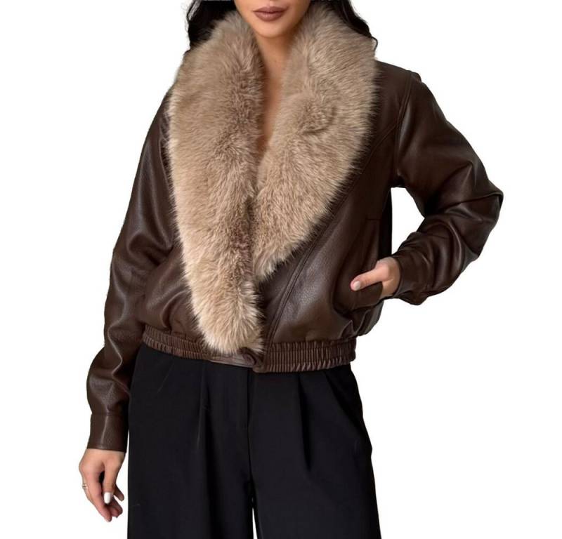 Ital-Design Lederimitatjacke Lederimitat-Jacke mit Fellkragen für Damen (90763973) Dekofell Gefüttert Winterjacke in Braun von Ital-Design