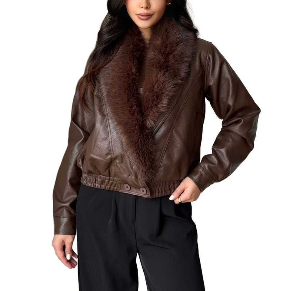 Ital-Design Lederimitatjacke Lederimitat-Jacke mit Fellkragen für Damen (90763978) Dekofell Gefüttert Winterjacke in Braun von Ital-Design