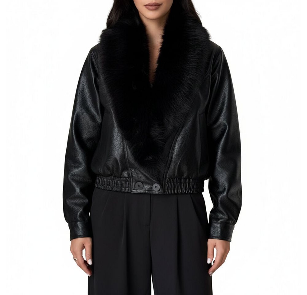 Ital-Design Lederimitatjacke Lederimitat-Jacke mit Fellkragen für Damen (90763990) Dekofell Gefüttert Winterjacke in Schwarz von Ital-Design