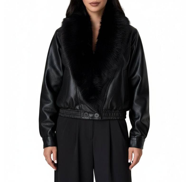 Ital-Design Lederimitatjacke Lederimitat-Jacke mit Fellkragen für Damen (90763988) Dekofell Gefüttert Winterjacke in Schwarz von Ital-Design