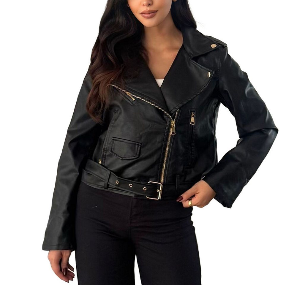 Ital-Design Lederimitatjacke Moderne Bikerjacke aus Kunstleder für Damen (90764013) Bikerjacke in Schwarz von Ital-Design