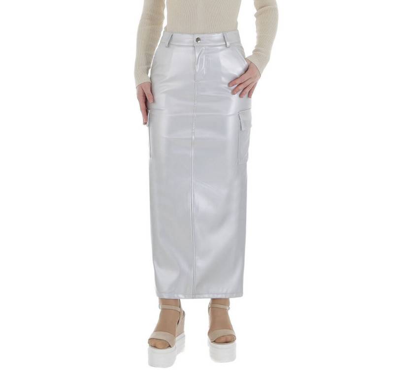 Ital-Design Lederimitatrock Damen Elegant (86365154) Stretch Maxirock in Silber von Ital-Design