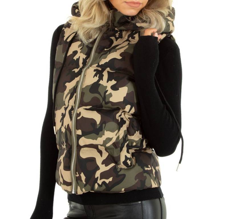 Ital-Design Longweste Damen Freizeit Kapuze Animal Print Gefüttert Winterjacke in Grün von Ital-Design