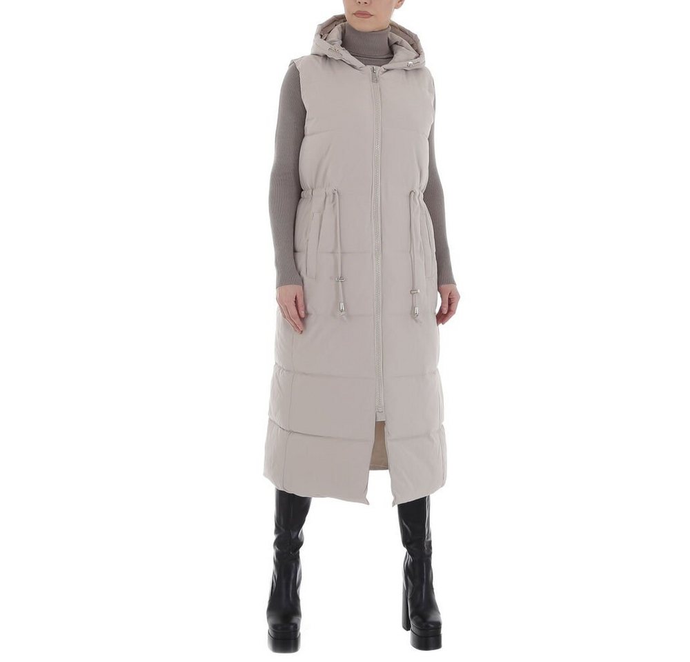 Ital-Design Longweste Damen Freizeit Kapuze Gefüttert Winterjacke in Beige von Ital-Design