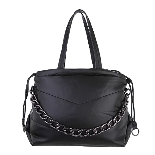 Ital Design MITTELGROßE DAMEN SCHULTERTASCHE KUNSTLEDER HANDTASCHE MIT KETTE SCHWARZ von Ital Design