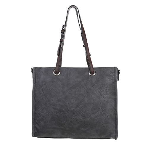 Ital Design MITTELGROßE DAMEN SCHULTERTASCHE KUNSTLEDER USED OPTIK SHOPPER HANDTASCHE GRAU von Ital Design