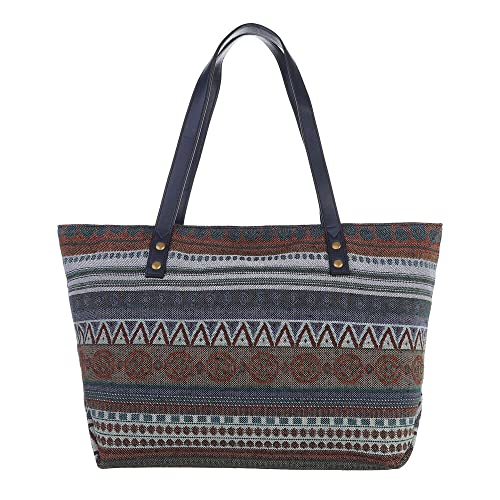 Ital Design MITTELGROßE DAMEN SHOPPER TEXTIL TRAGETASCHE HANDTASCHE BLAU MULTI von Ital Design