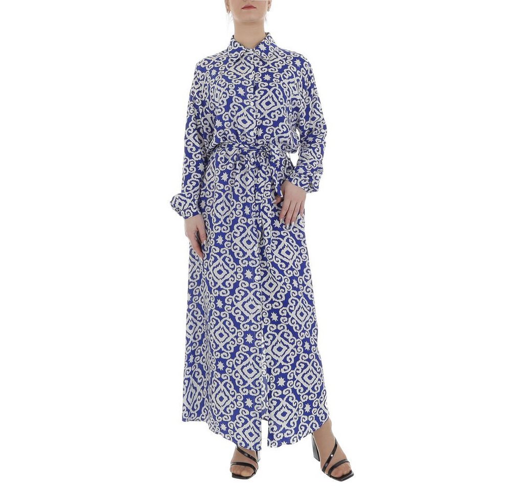 Ital-Design Maxikleid Damen Freizeit Ornamente Blusenkleid in Blau von Ital-Design