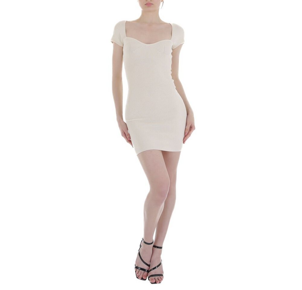 Ital-Design Minikleid Damen Elegant Stretch Strickoptik Minikleid in Beige von Ital-Design