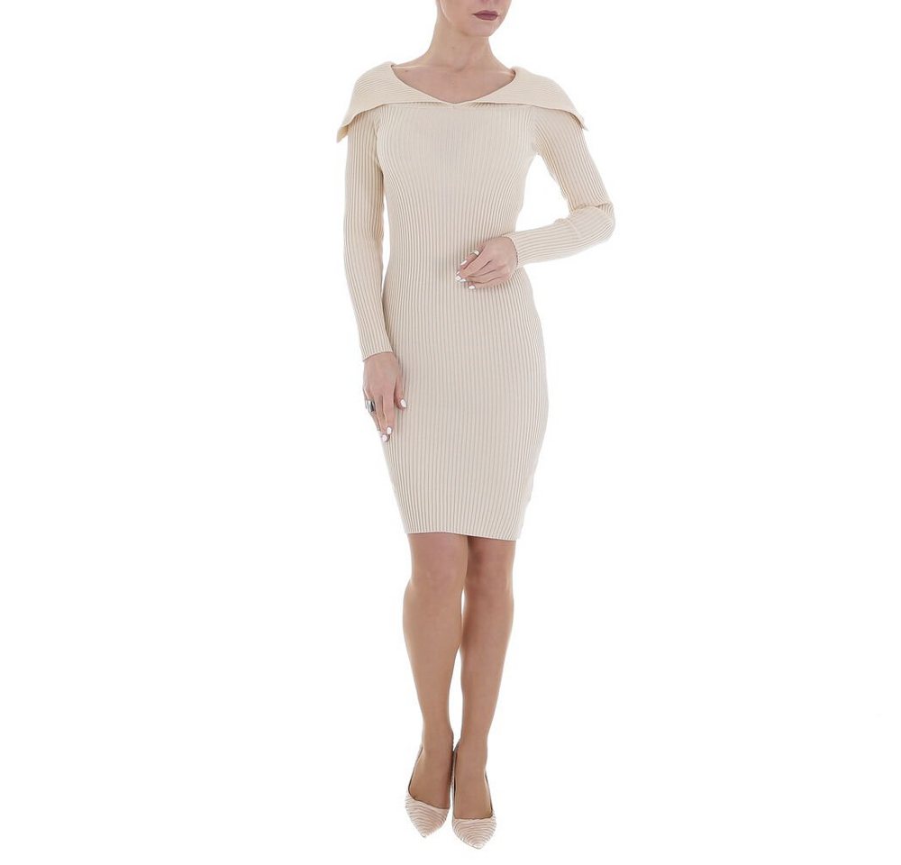 Ital-Design Minikleid Damen Freizeit Stretch Strickoptik Minikleid in Beige von Ital-Design