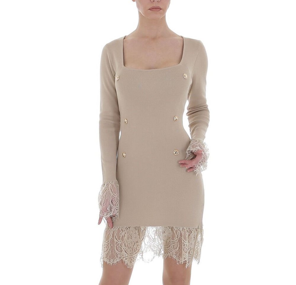 Ital-Design Minikleid Damen Party & Clubwear Knopfleiste Spitze Strickoptik Minikleid in Beige von Ital-Design