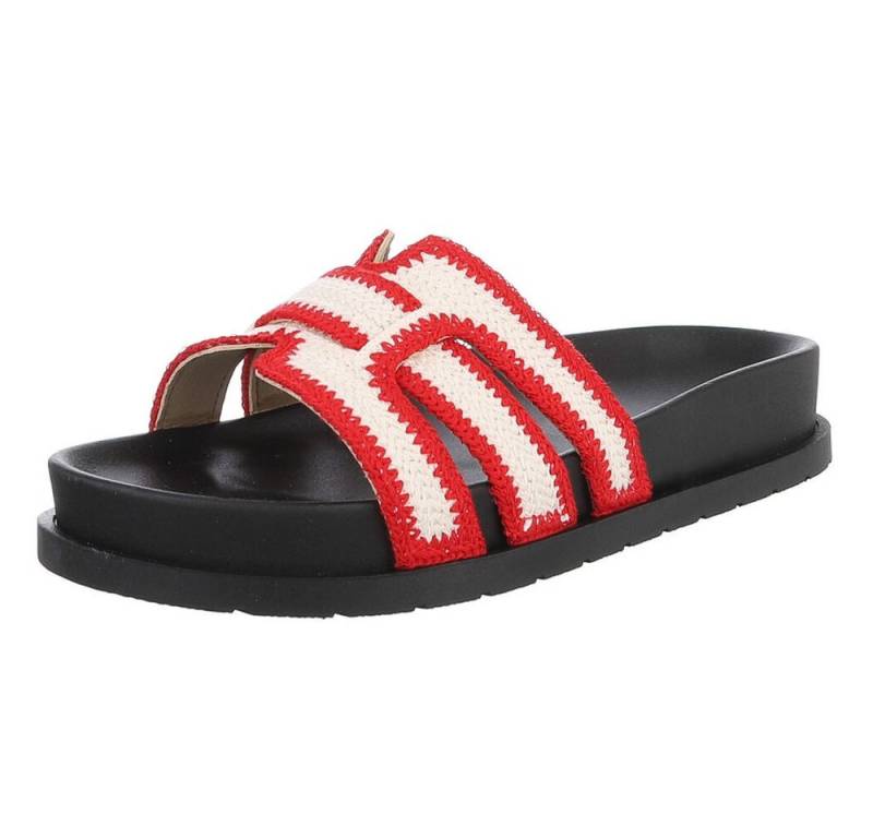 Ital-Design Moderne Damen Sandalen mit Schwarz-Weiß-Design für den Sommer Pantolette (89372652) Flach Pantoletten in Rot von Ital-Design