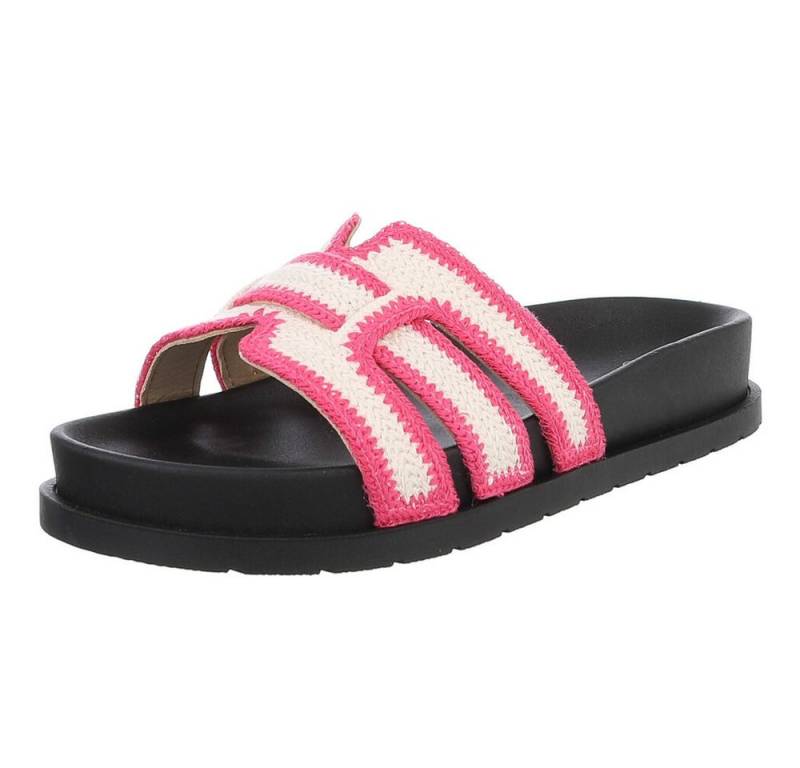 Ital-Design Moderne Damen Sandalen mit Schwarz-Weiß-Design für den Sommer Pantolette (89372663) Flach Pantoletten in Pink von Ital-Design