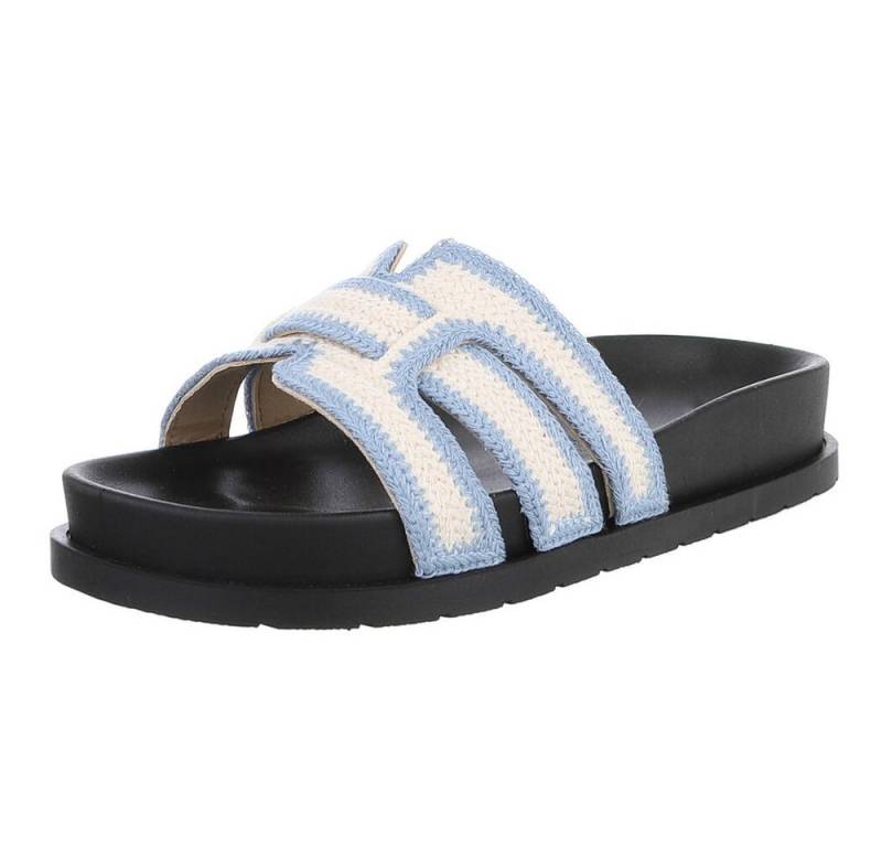 Ital-Design Moderne Damen Sandalen mit Schwarz-Weiß-Design für den Sommer Pantolette (89372676) Flach Pantoletten in Hellblau von Ital-Design