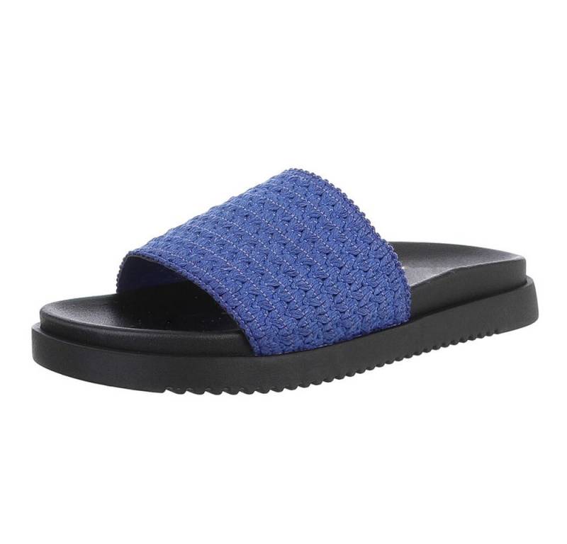 Ital-Design Moderne Damen Sandalen mit geflochtenem Obermaterial Pantolette (89372629) Flach Pantoletten in Blau von Ital-Design