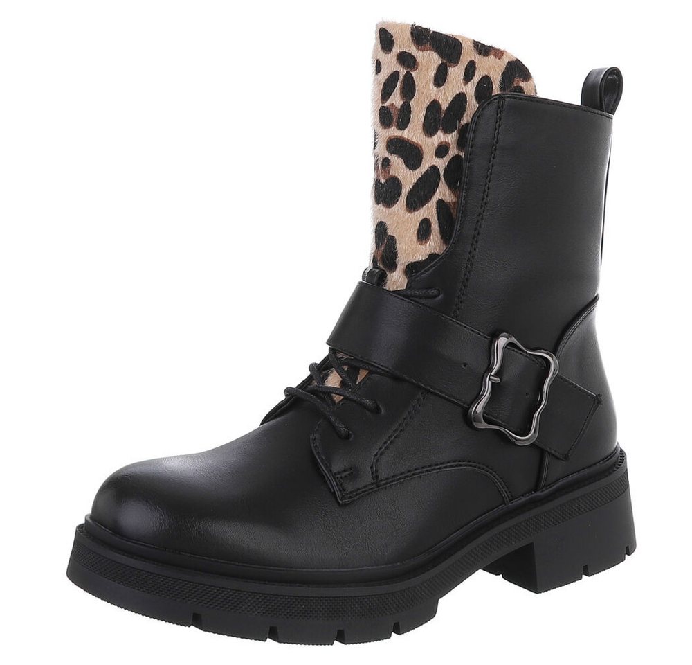 Ital-Design Moderne Damen Stiefel mit Riemen und Schnalle für Alltag Schnürstiefelette (90598589) Blockabsatz Stiefeletten in Schwarz von Ital-Design
