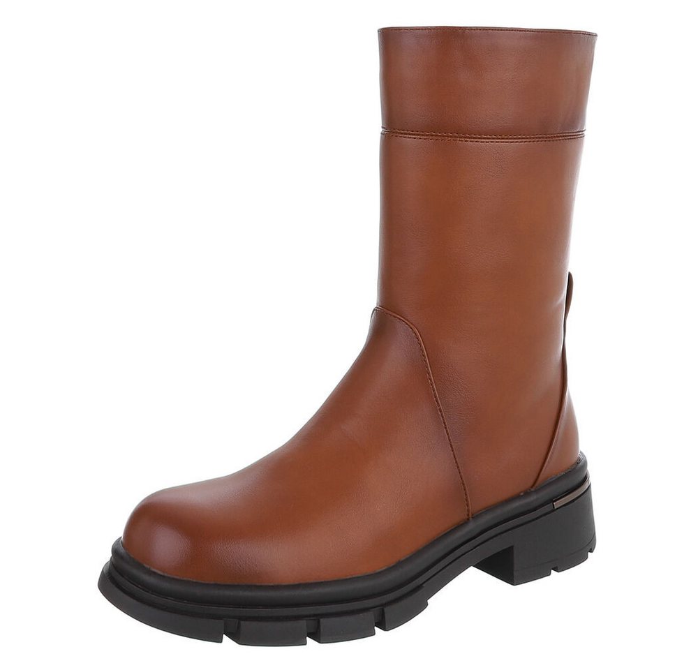 Ital-Design Moderne Damen-Stiefel mit mittelhohem Schaft und rutschfester Sohle Plateaustiefelette (90649143) Blockabsatz Stiefeletten in Camel von Ital-Design