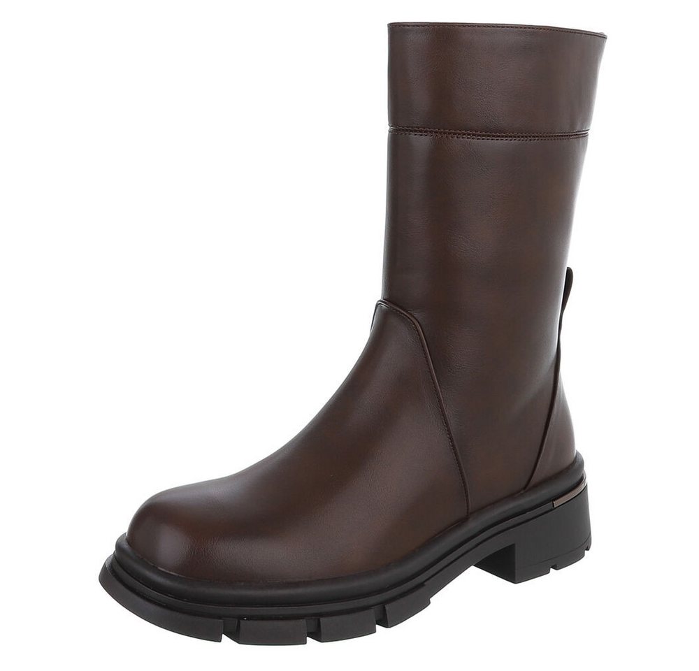 Ital-Design Moderne Damen-Stiefel mit mittelhohem Schaft und rutschfester Sohle Plateaustiefelette (90649149) Blockabsatz Stiefeletten in Braun von Ital-Design