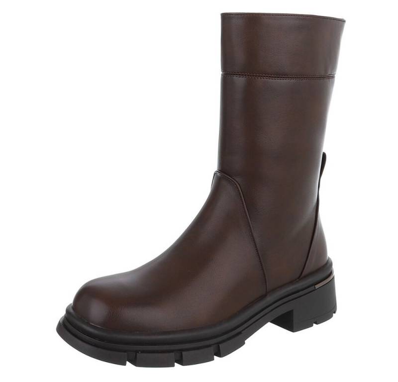 Ital-Design Moderne Damen-Stiefel mit mittelhohem Schaft und rutschfester Sohle Plateaustiefelette (90649147) Blockabsatz Stiefeletten in Braun von Ital-Design