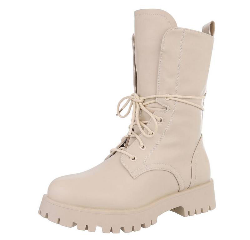 Ital-Design Moderne Damenstiefel mit Schnürung für Alltag und Freizeit Stiefelette Blockabsatz Plateaustiefeletten in Weiß von Ital-Design