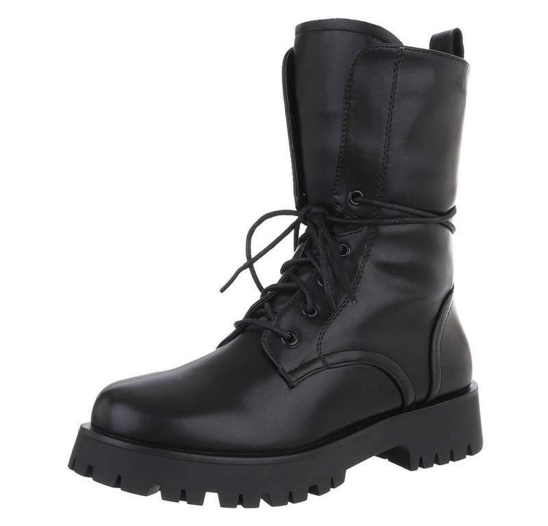 Ital-Design Moderne Damenstiefel mit Schnürung für Alltag und Freizeit Stiefelette Blockabsatz Plateaustiefeletten in Weiß von Ital-Design