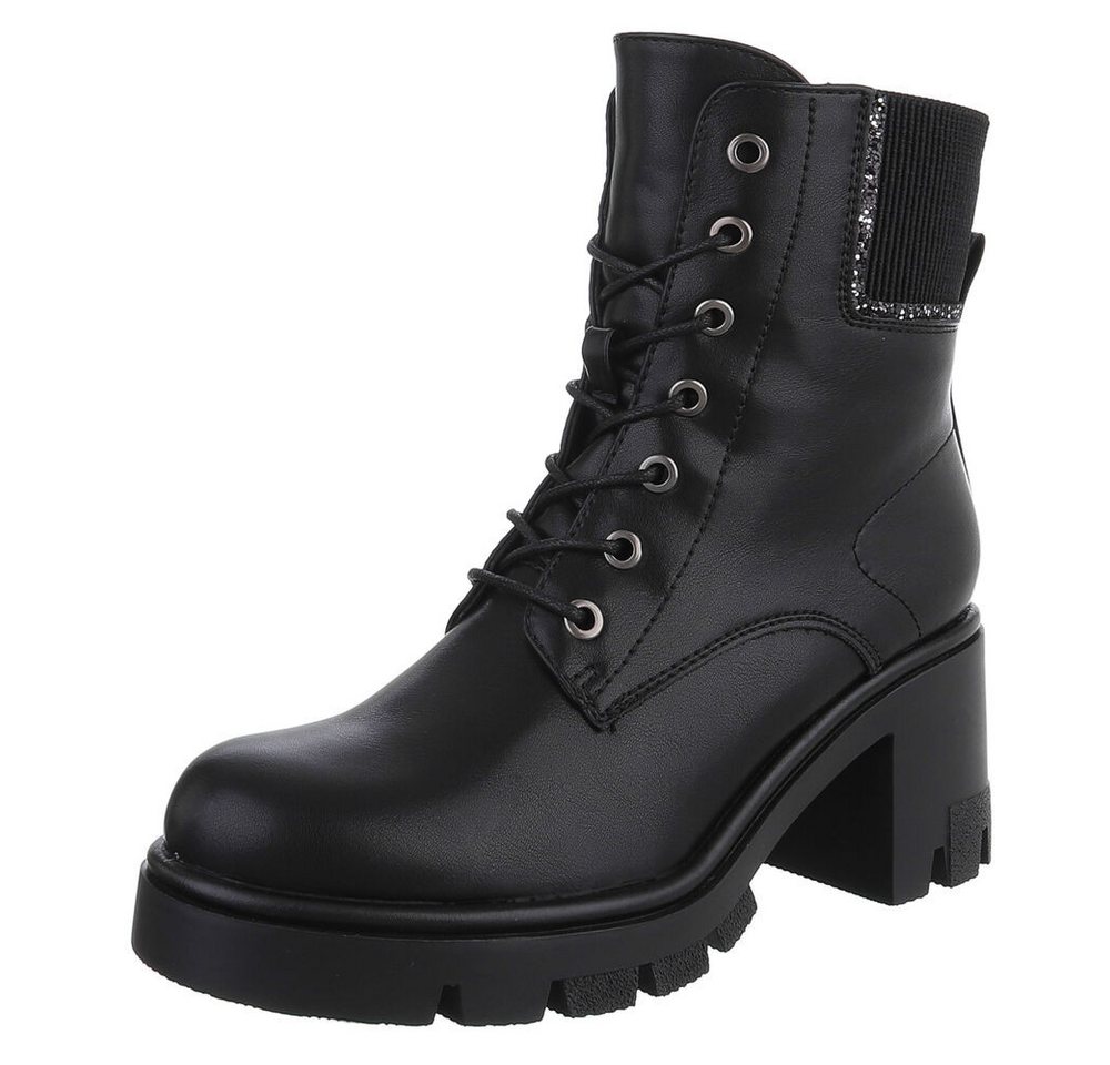 Ital-Design Moderne Schnürstiefel mit Absatz für Damen im Alltag Schnürstiefelette (90726891) Blockabsatz Stiefeletten in Schwarz von Ital-Design