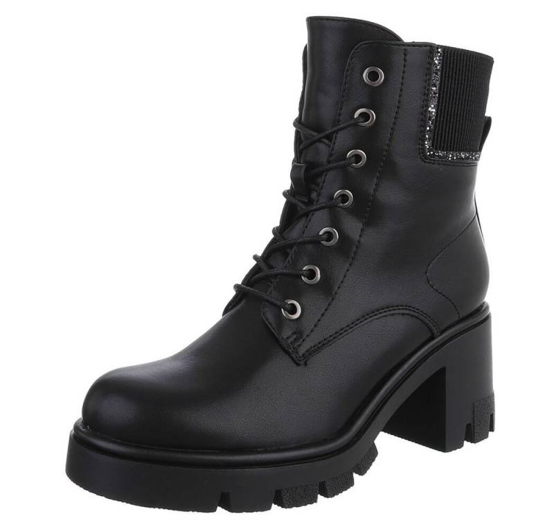 Ital-Design Moderne Schnürstiefel mit Absatz für Damen im Alltag Schnürstiefelette (90726891) Blockabsatz Stiefeletten in Schwarz von Ital-Design
