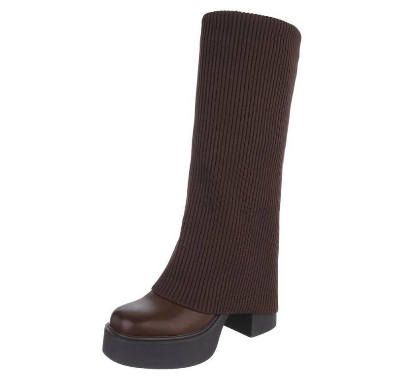 Ital-Design Moderne Stiefel mit Strickdesign und bequemer Passform Plateaustiefel (90482625) Blockabsatz Stiefel in Braun von Ital-Design