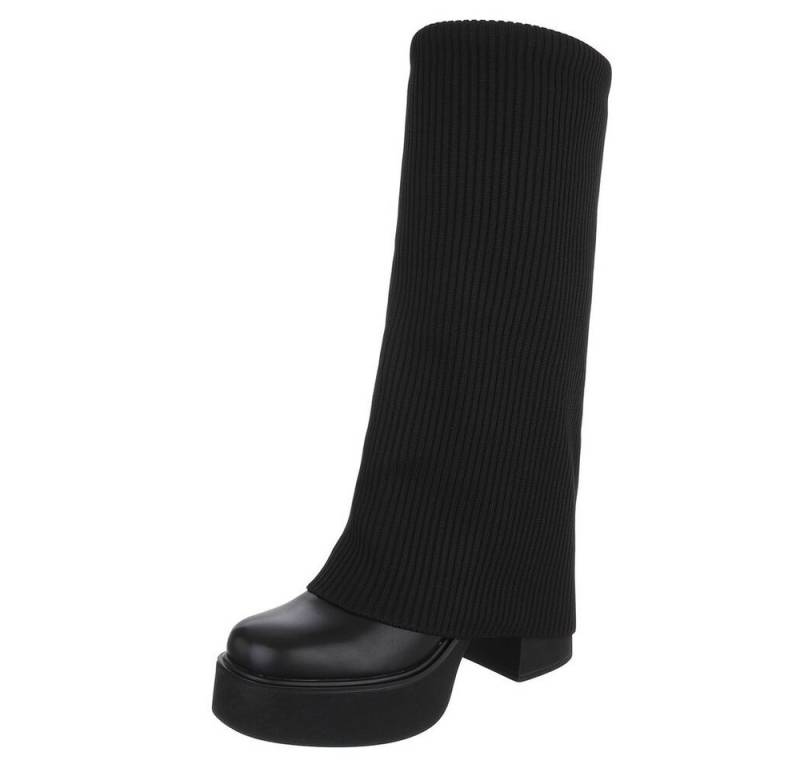 Ital-Design Moderne Stiefel mit Strickdesign und bequemer Passform Plateaustiefel (90482630) Blockabsatz Stiefel in Schwarz von Ital-Design