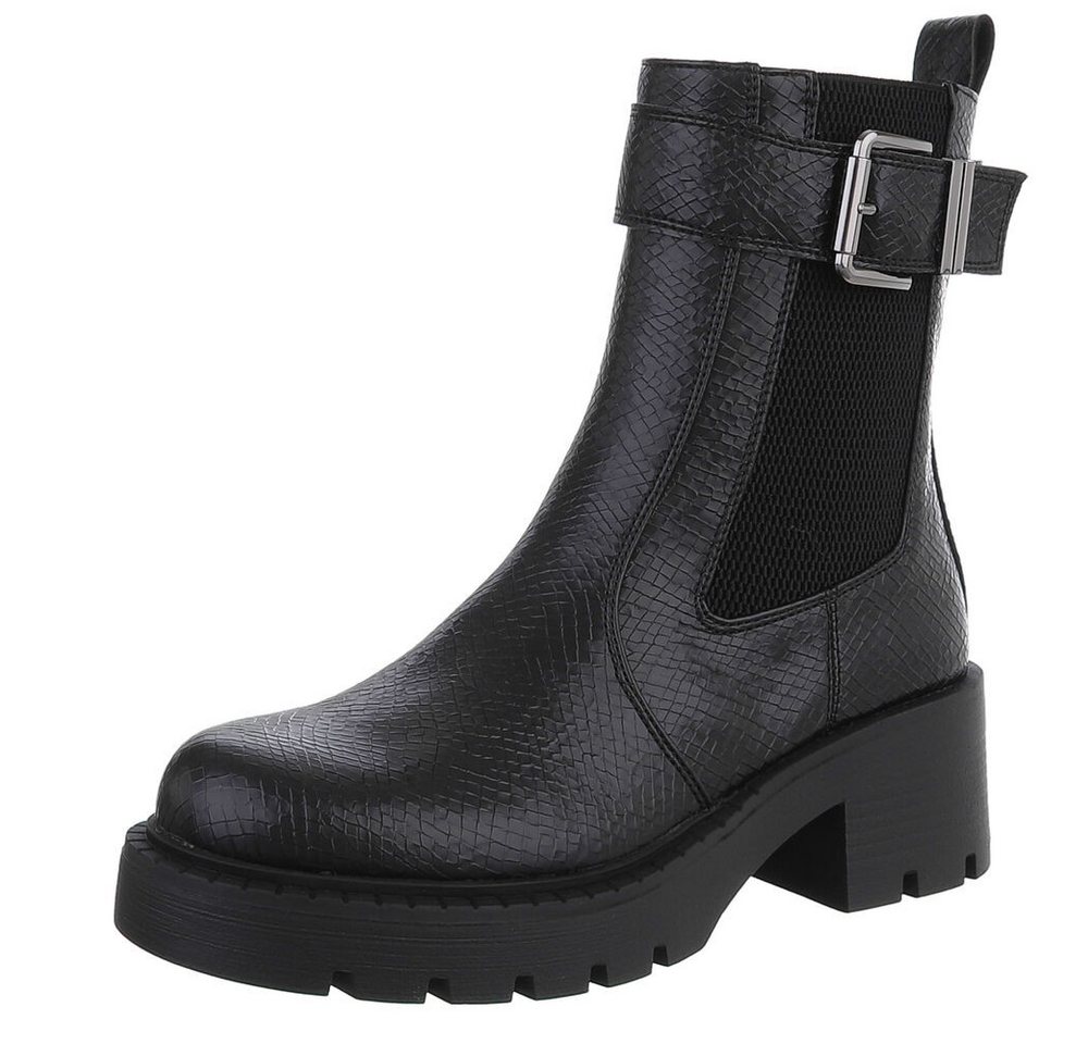 Ital-Design Moderne Stiefeletten mit Schnalle und elastischem Einsatz Plateaustiefelette (90726942) Blockabsatz Stiefeletten in Schwarz von Ital-Design