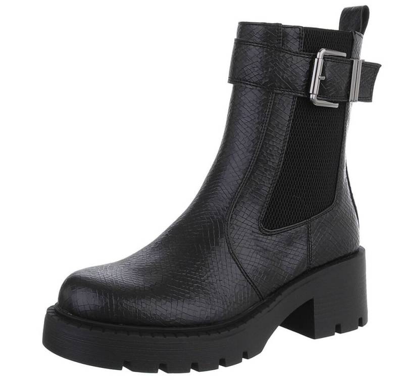 Ital-Design Moderne Stiefeletten mit Schnalle und elastischem Einsatz Plateaustiefelette (90726946) Blockabsatz Stiefeletten in Schwarz von Ital-Design