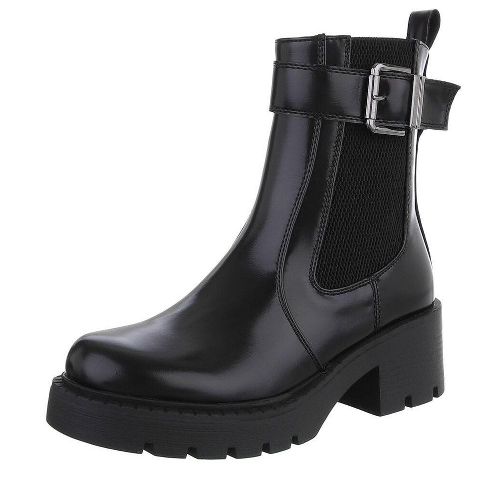 Ital-Design Moderne Stiefeletten mit Schnalle und elastischem Einsatz Plateaustiefelette (90726956) Blockabsatz Stiefeletten in Schwarz von Ital-Design