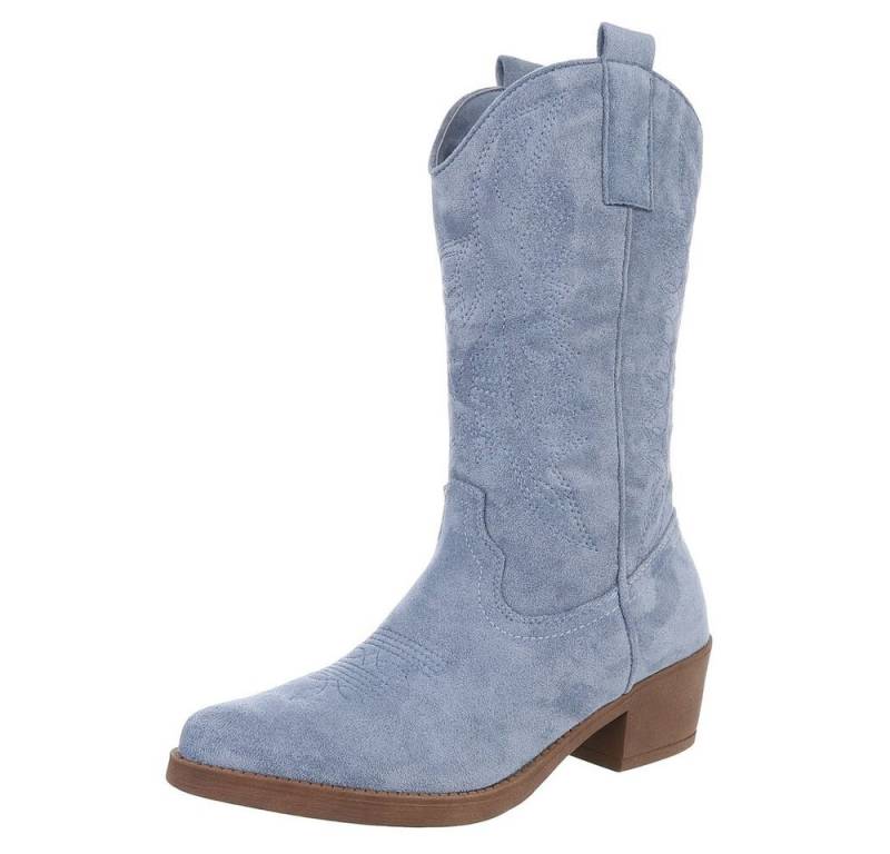 Ital-Design Moderner Western-Stiefel mit Stickerei für Damen Westernstiefel (77747577) Blockabsatz Stiefel in Blau von Ital-Design