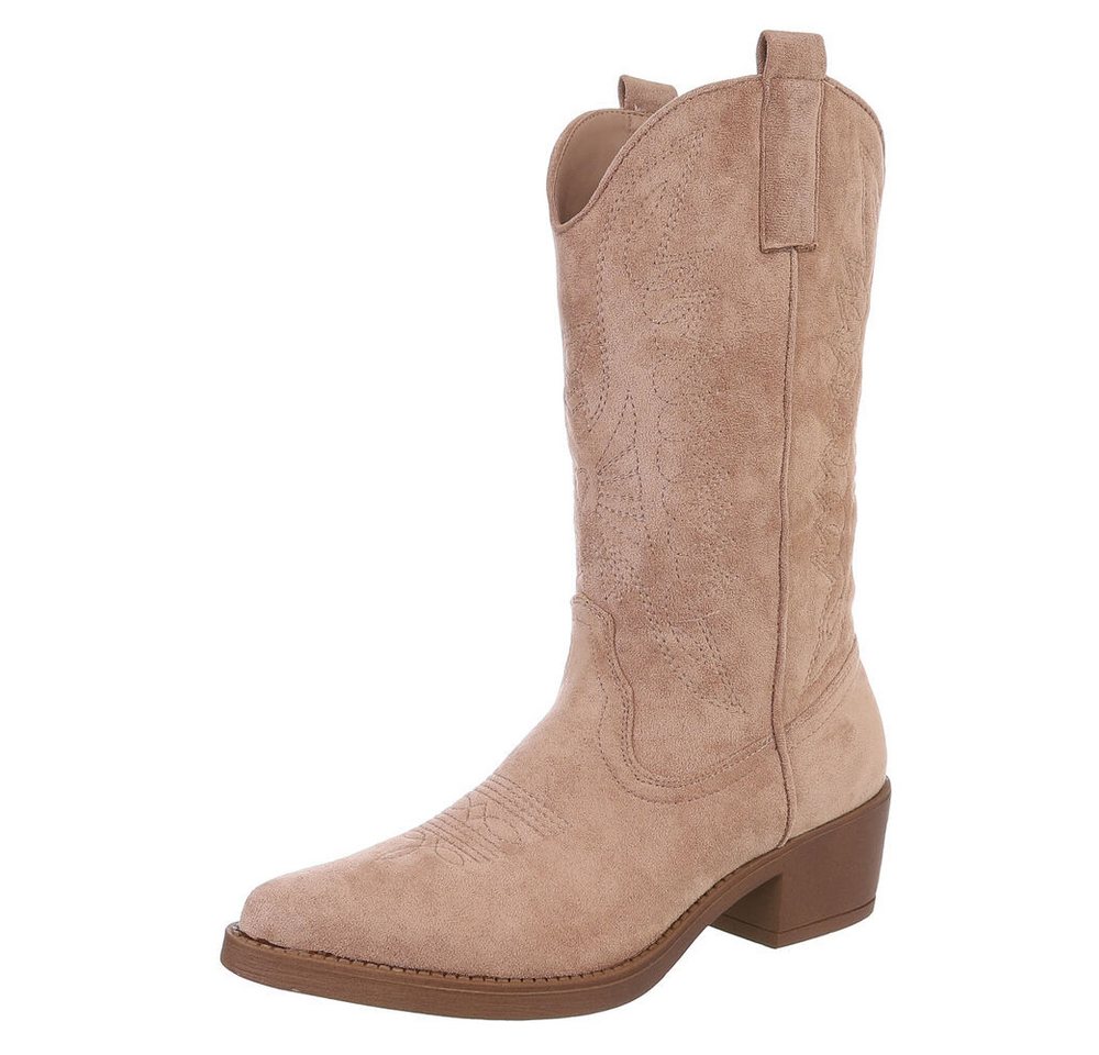 Ital-Design Moderner Western-Stiefel mit Stickerei für Damen Westernstiefel (89938028) Blockabsatz Stiefel in Beige von Ital-Design
