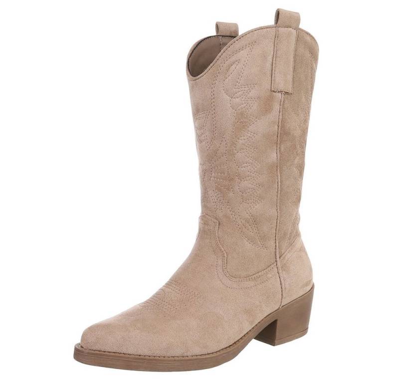 Ital-Design Moderner Western-Stiefel mit Stickerei für Damen Westernstiefel (89938030) Blockabsatz Stiefel in Hellbraun von Ital-Design